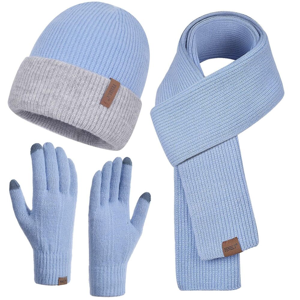 8751 Hat Scarf Gloves Set Winter Warm Slouchy Beanie Touchscreen Glove Knit